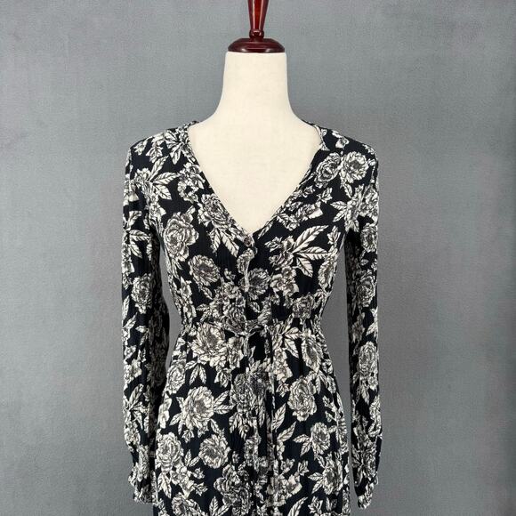 Billabong Allegra Floral Maxi Button Down Dress Womens S Black White Rayon - Picture 5 of 16